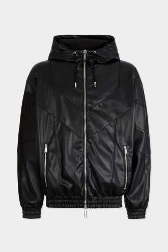 Bluza z kapturem z zamkiem błyskawicznym z imitacji skóry
