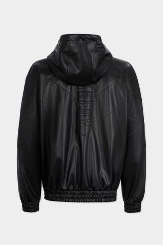 Bluza z kapturem z zamkiem błyskawicznym z imitacji skóry