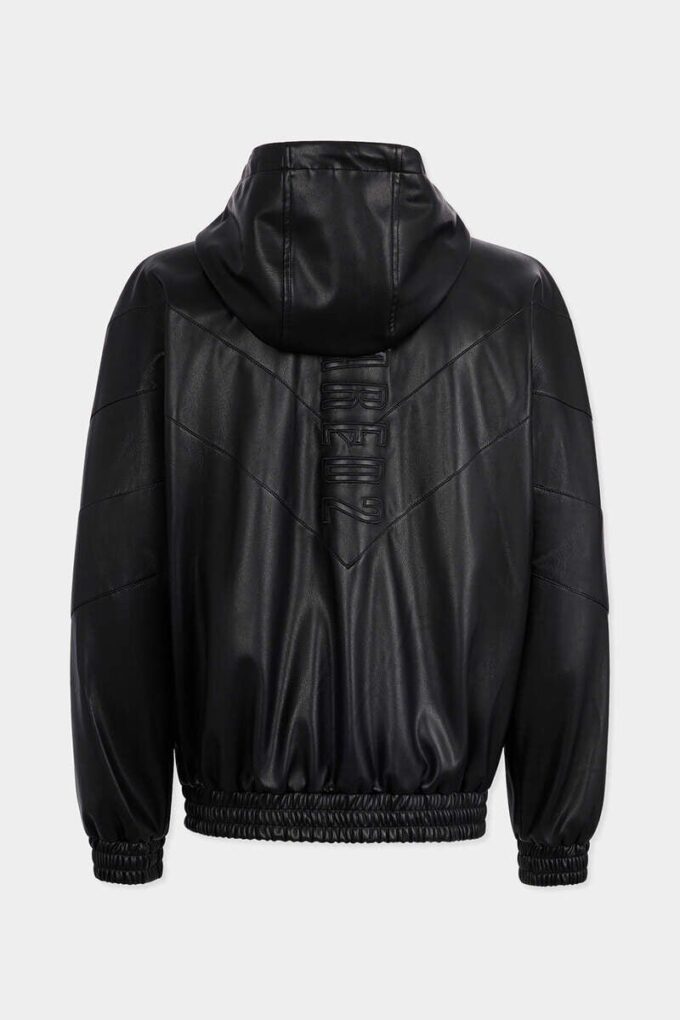 Bluza z kapturem z zamkiem błyskawicznym z imitacji skóry