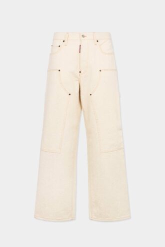 Błyszczące, luźne jeansy typu carpenter w stylu raw wash