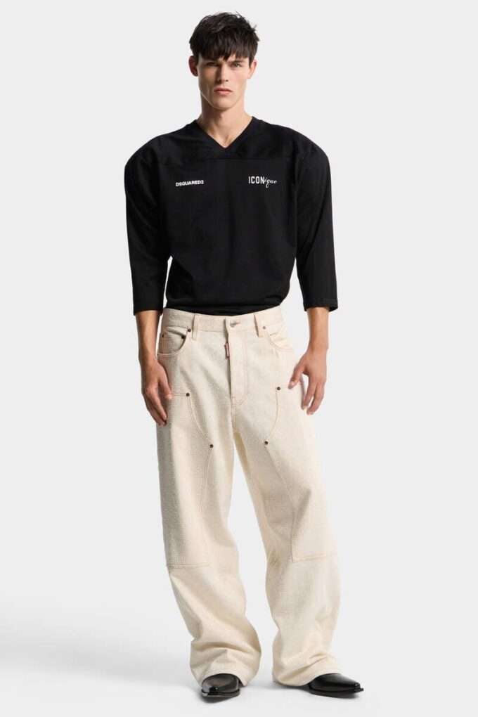 Błyszczące, luźne jeansy typu carpenter w stylu raw wash Błyszczące, luźne jeansy typu carpenter w stylu raw wash