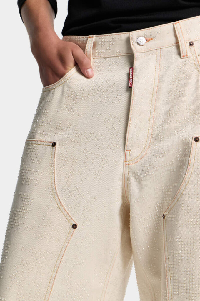Błyszczące, luźne jeansy typu carpenter w stylu raw wash Błyszczące, luźne jeansy typu carpenter w stylu raw wash
