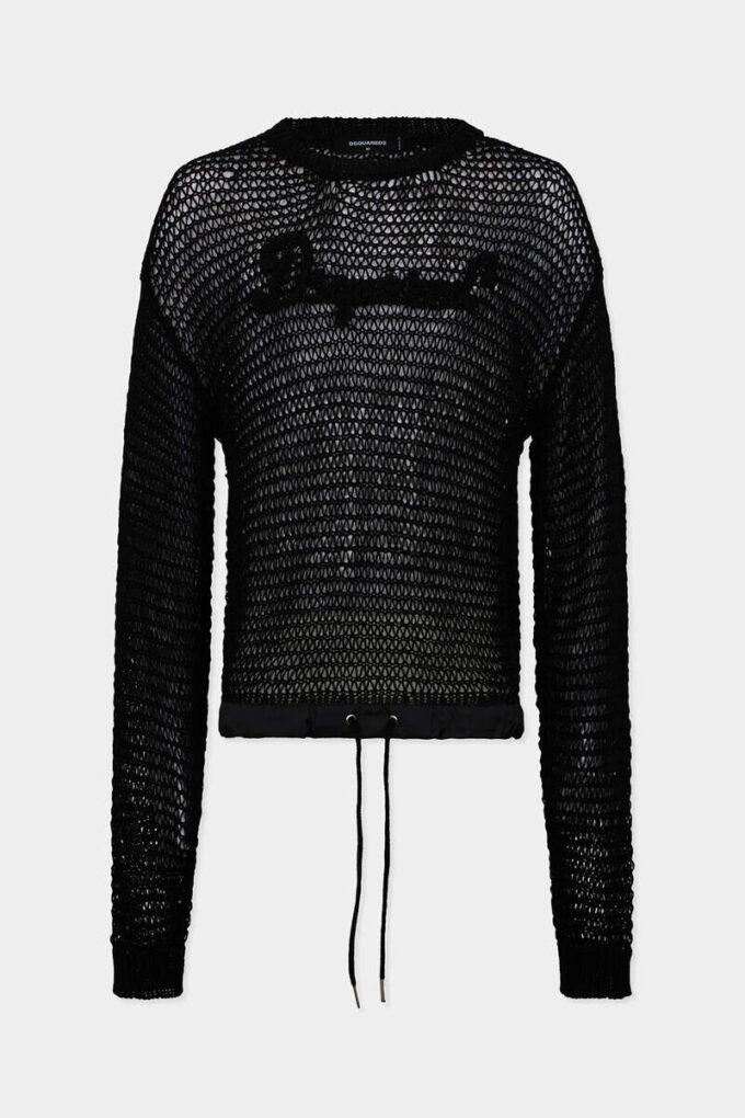 Charakterystyczny sweter z ażurowym wzorem marki Dsquared2