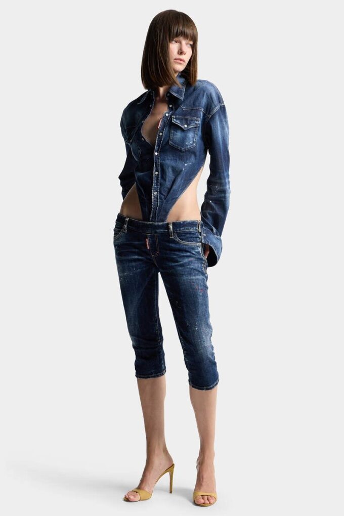 Ciemne letnie Jeansy z rozpiętym zamkiem Ciemne letnie Jeansy z rozpiętym zamkiem