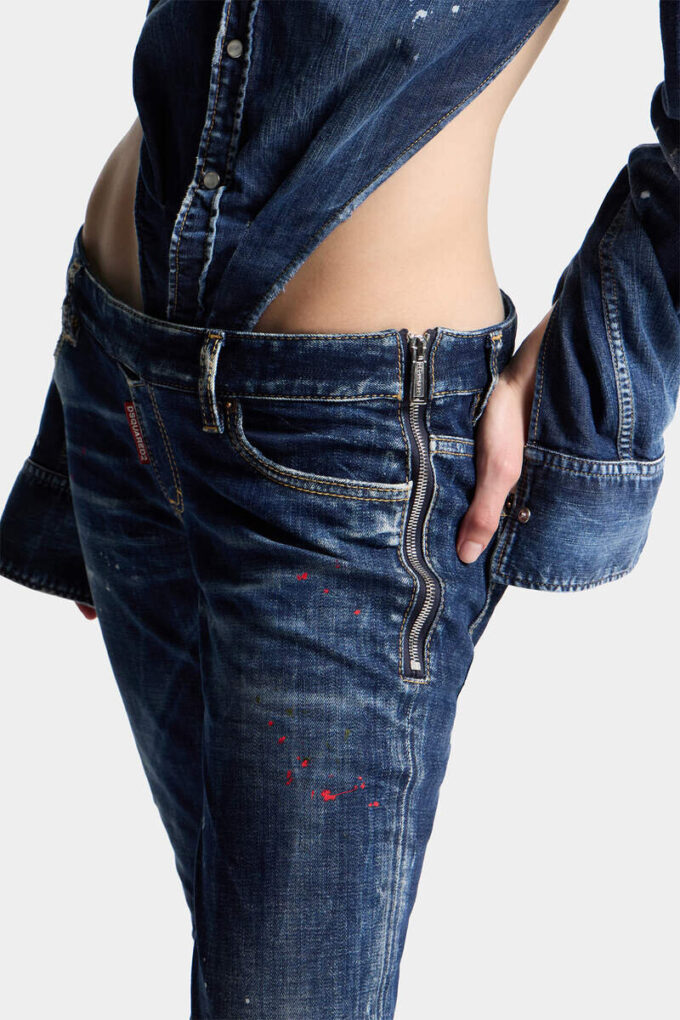 Ciemne letnie Jeansy z rozpiętym zamkiem Ciemne letnie Jeansy z rozpiętym zamkiem