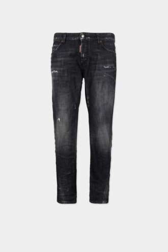 Czarne jeansy slim twist z efektem fog wash