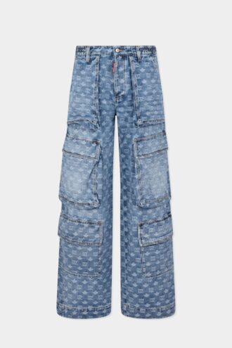 D2 Jeansy cargo z jasnym praniem i monogramem