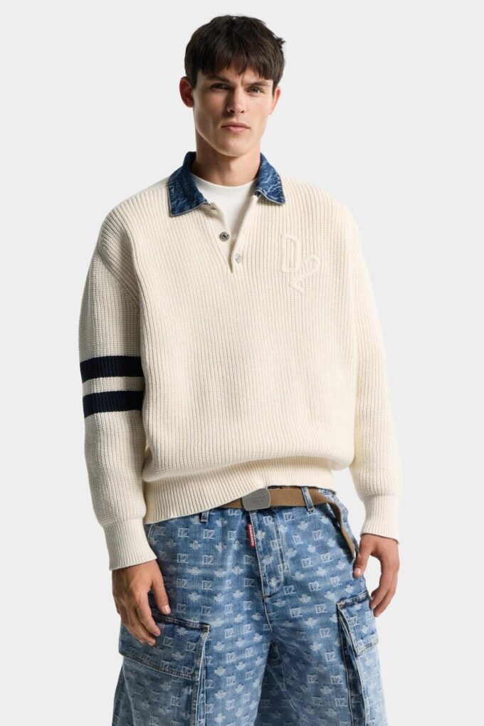 Sweter z dzianiny D2 z domieszką dżinsu