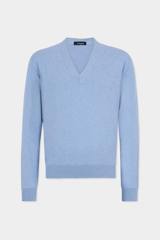 Sweter z dzianiny z dekoltem w serek
