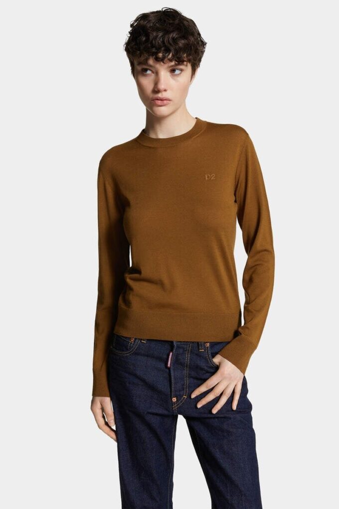 Sweter z wełny D2 z okrągłym dekoltem